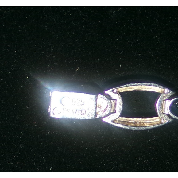 VINTAGE STERLING SILVER & ONYX BRACELET Oval Link Chain link clasp closure - Picture 7 of 16